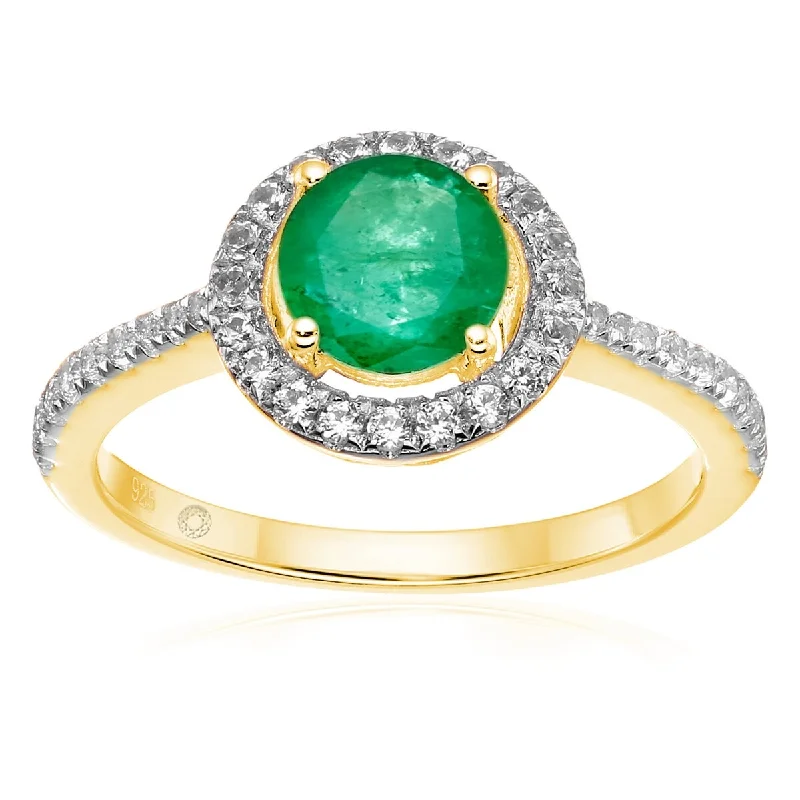 Ruby Gemstone Rings in 14K Yellow Gold with a Solitaire Setting for a Classic and Bold StatementYellow Gold Over Sterling Silver Sakota Emerald and Created White Sapphire Ring