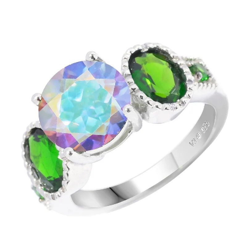 Citrine Gemstone Rings in Stainless Steel with a Stackable Design for a Trendy Everyday WearSterling Silver with Mercury Opal Topaz and Chrome Diopside Round Ring