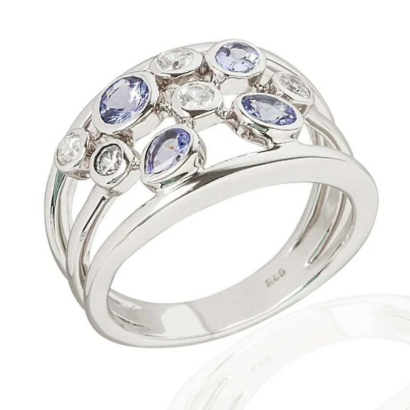 Turquoise Gemstone Rings in 925 Silver with a Southwestern - Inspired Design for a Rustic Charm925 Sterling Silver Tanzanite And White Natural Zircon Cluster Ring