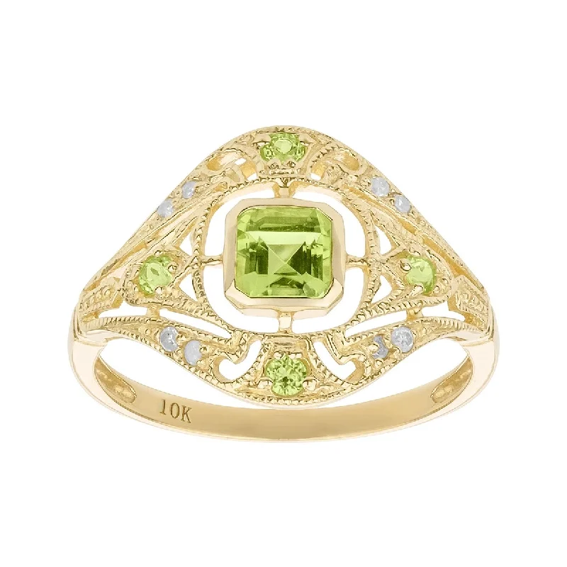 Opal Gemstone Rings in Rose Gold with a Milgrain Edge for a Feminine and Romantic StyleViducci 10k Yellow Gold Vintage Style Genuine Peridot and Diamond Ring