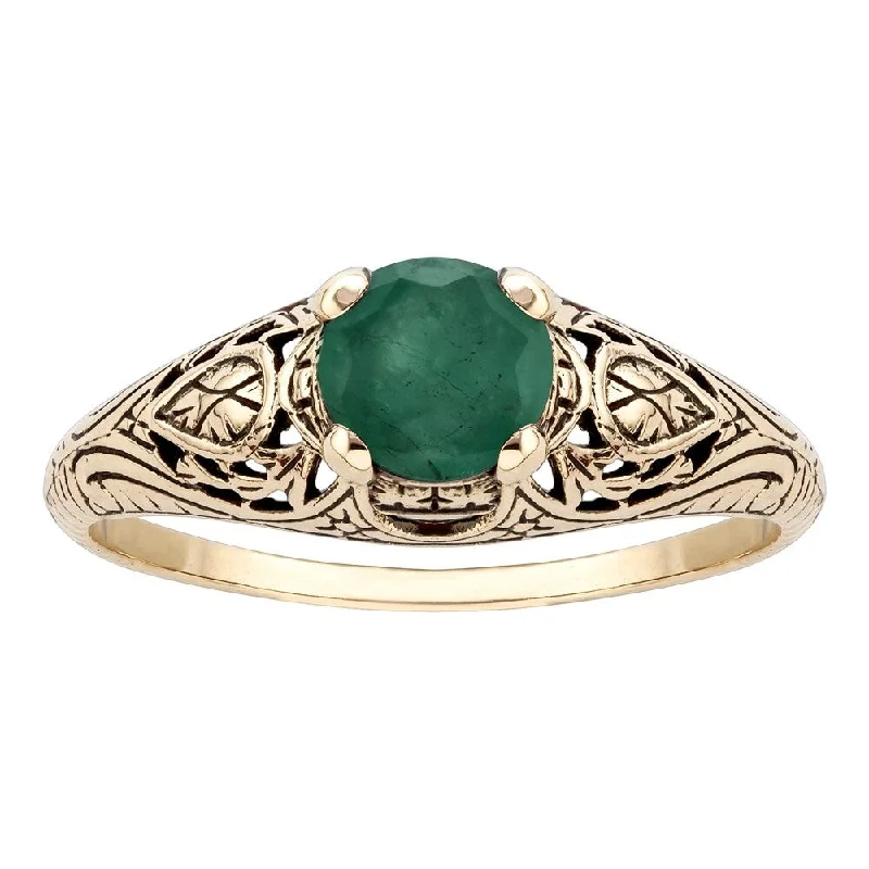 Ruby Gemstone Rings in 14K Yellow Gold with a Solitaire Setting for a Classic and Bold StatementViducci 10k Yellow Gold Vintage Style Genuine Emerald Scroll Ring