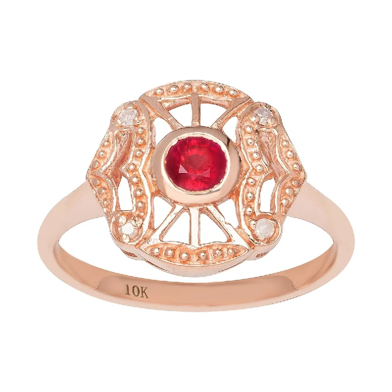 Emerald Gemstone Rings Set in Platinum with Filigree Work for a Vintage - Inspired LookViducci 10k Rose Gold Vintage Style Genuine Round Ruby and Diamond Accent Ring