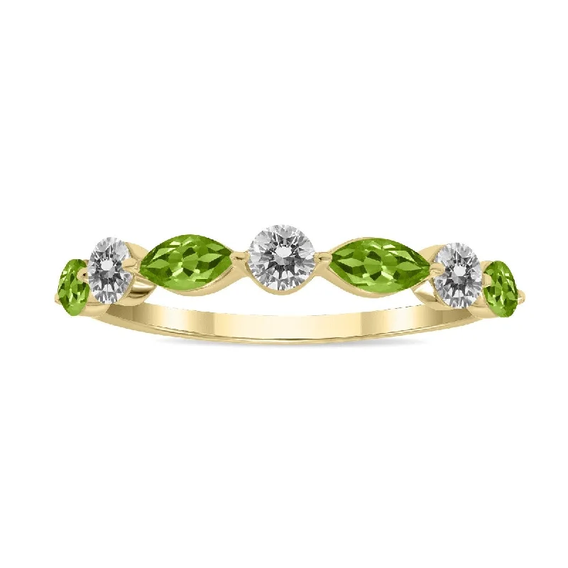 Sapphire Gemstone Rings in 18K White Gold with Diamond Accents for an Elegant EngagementMarquee Jewels 3/4 CTW Marquise Shape Peridot and Diamond Wedding Band in 10K Yellow Gold