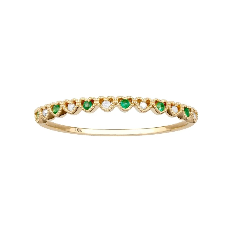 Sapphire Gemstone Rings in 18K White Gold with Diamond Accents for an Elegant EngagementViducci 10k Yellow Gold Genuine Emerald and Diamond Petite Heart Stackable Band