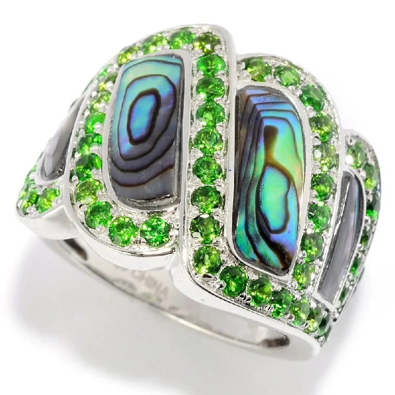 Sapphire Gemstone Rings in 18K White Gold with Diamond Accents for an Elegant EngagementSterling Silver Abalone & Chrome Diopside Wide Band Ring