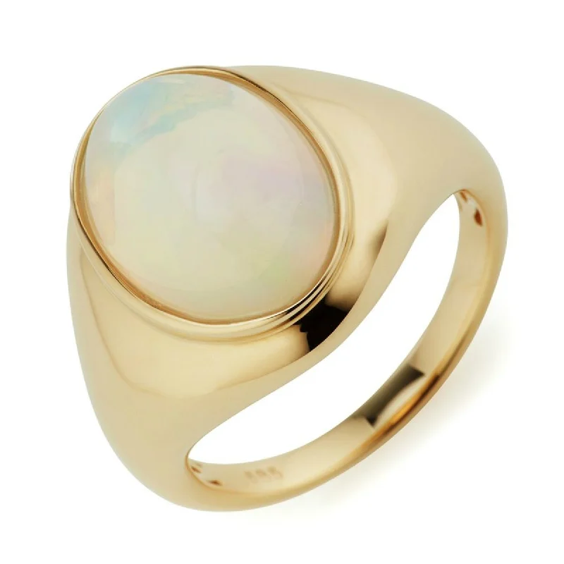 Opal Gemstone Rings in Rose Gold with a Milgrain Edge for a Feminine and Romantic Style14Kt Yellow Gold Ethiopian Opal Gemstone Solitaire Ring