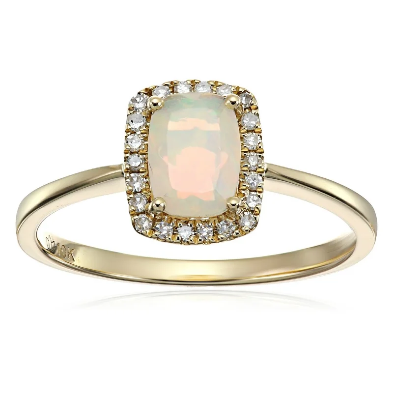 Moonstone Gemstone Rings in Silver - Plated Copper with a Celtic - Inspired Pattern for a Mystical Vibe14Kt Yellow Gold Ethiopian Opal and Diamond Ring