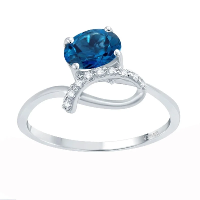 Lapis Lazuli Gemstone Rings in Sterling Silver with a Star - Shaped Setting for a Celestial - Inspired PieceSterling Silver with Natural Sky Blue Topaz and White Topaz Ring