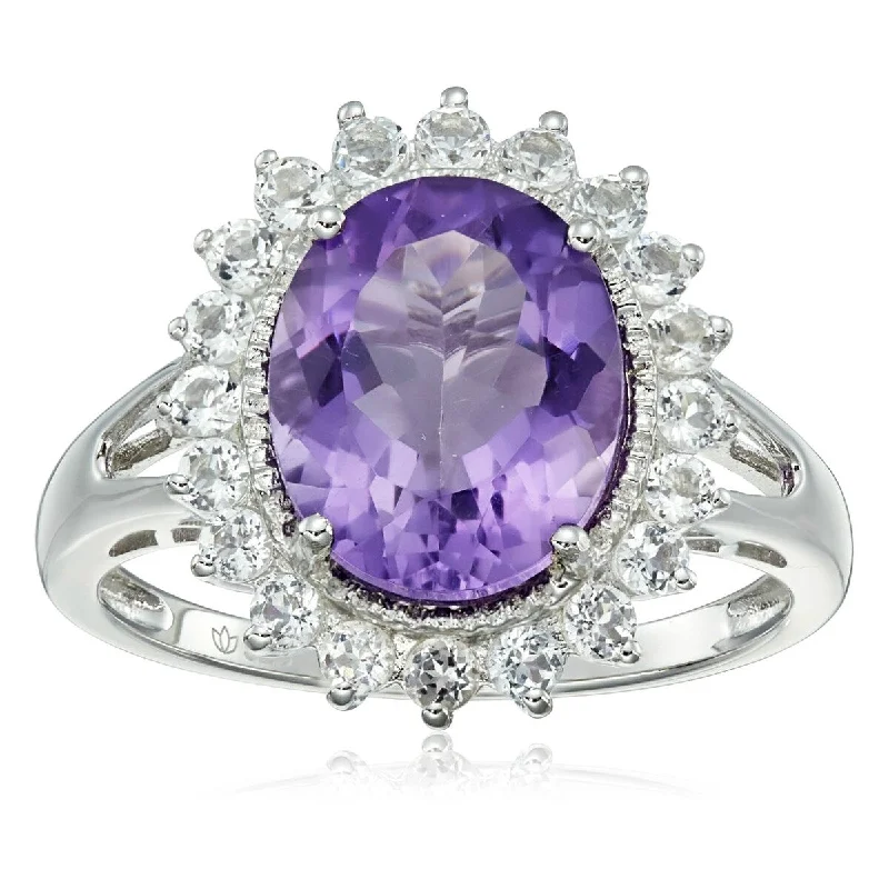 Ruby Gemstone Rings in 14K Yellow Gold with a Solitaire Setting for a Classic and Bold Statement925 Sterling Silver African Amethyst and White Topaz Ring