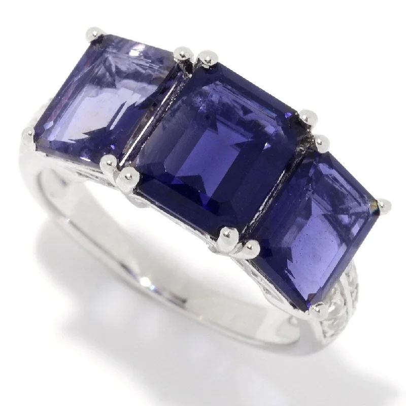 Amethyst Gemstone Rings in Sterling Silver with a Halo of Cubic Zirconia for a Budget - Friendly LuxurySterling Silver Emerald Iolite & White Topaz Ring