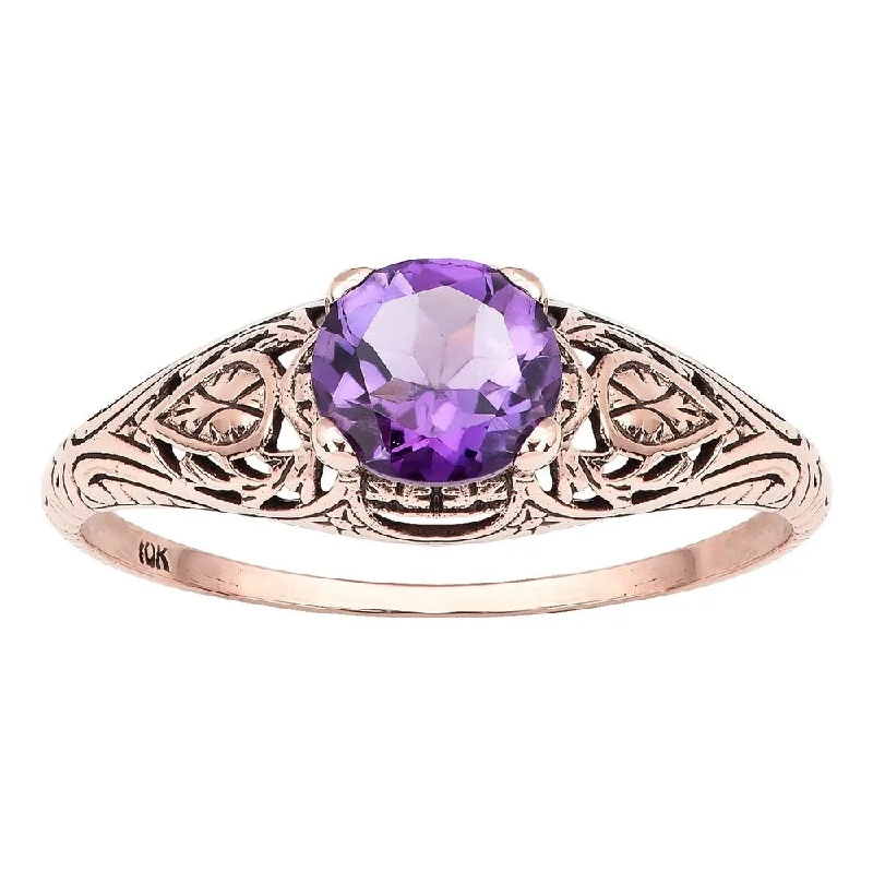 Opal Gemstone Rings in Rose Gold with a Milgrain Edge for a Feminine and Romantic StyleViducci 10k Rose Gold Vintage Style Genuine Amethyst Scroll Ring