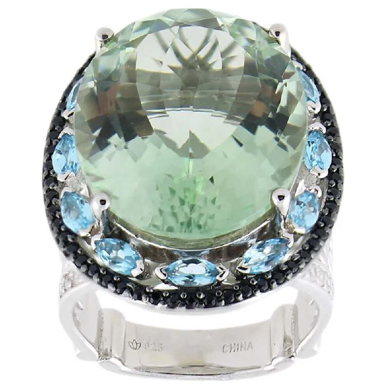 Aquamarine Gemstone Rings in 9K Gold with a Bezel Setting for a Modern and Secure FitSterling Silver 18 5/8ct TGW Multi-gemstone Ring