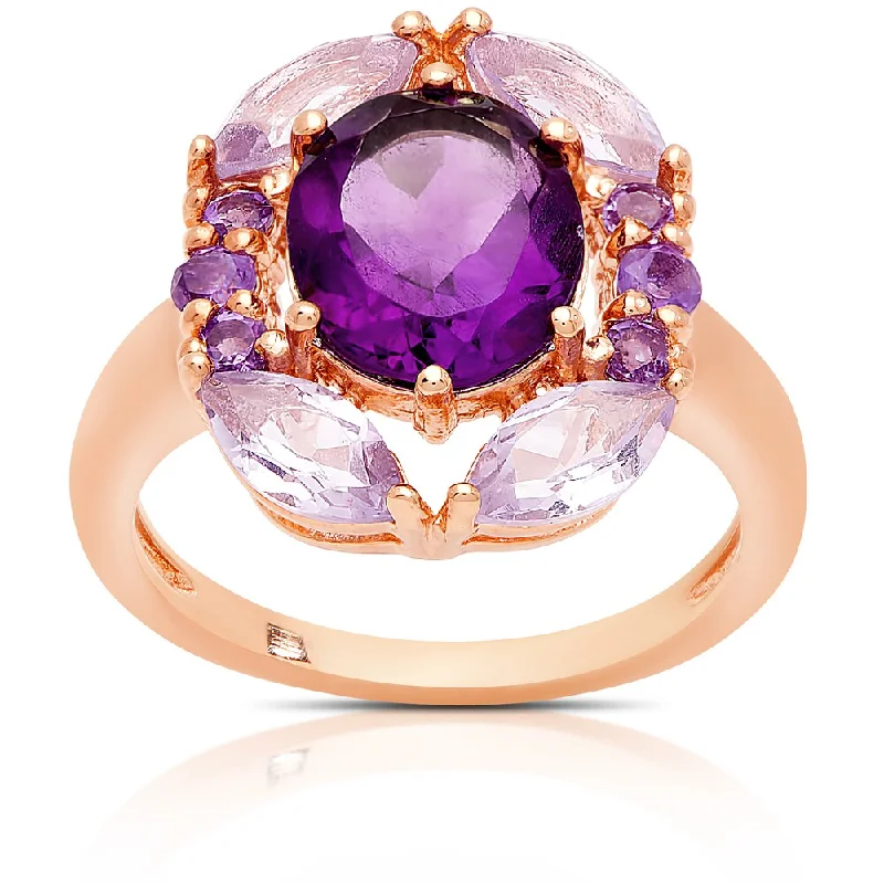 Iolite Gemstone Rings in 10K Gold with a Twisted Band for a Distinctive and Stylish AccessoryDolce Giavonna Rose Gold Over Silver Amethyst Cocktail Ring