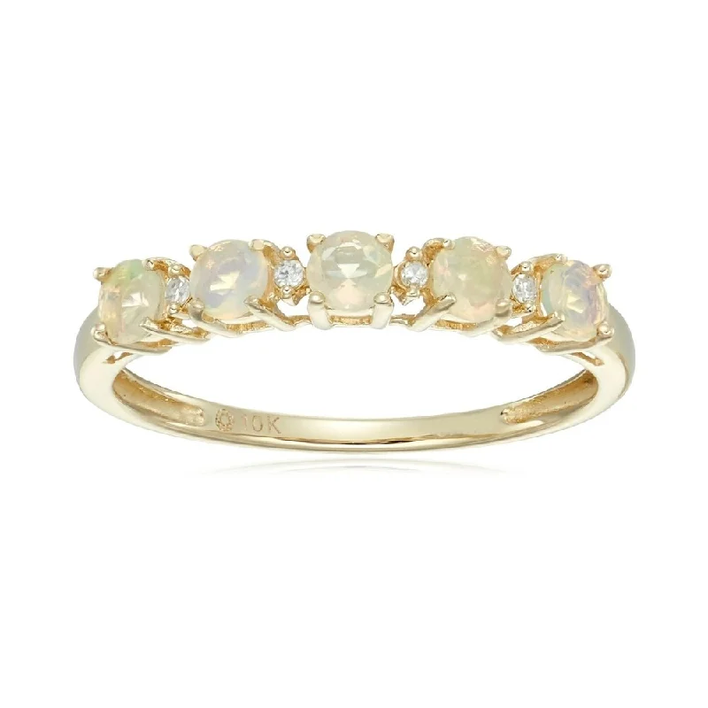 Peridot Gemstone Rings in 14K Gold - Filled Metal with a Pave - Set Band for a Sparkling Look10k Yellow Gold Ethiopian Opal & Diamond Stackable Ring, Size 7 - White