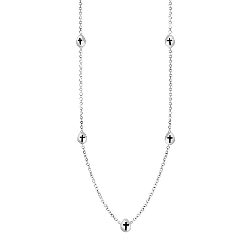 gift ideas chain necklacesSterling Silver Whitby Jet Cross Link Disc Chain Necklace