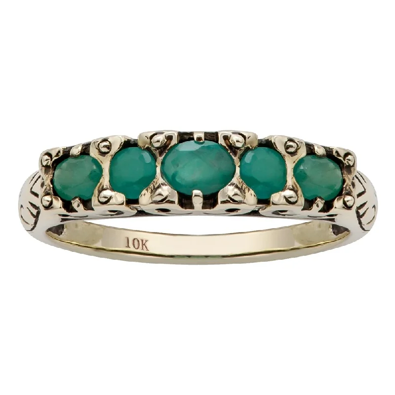 Emerald Gemstone Rings Set in Platinum with Filigree Work for a Vintage - Inspired LookViducci 10k Yellow Gold Genuine Emerald Anniversary Ring