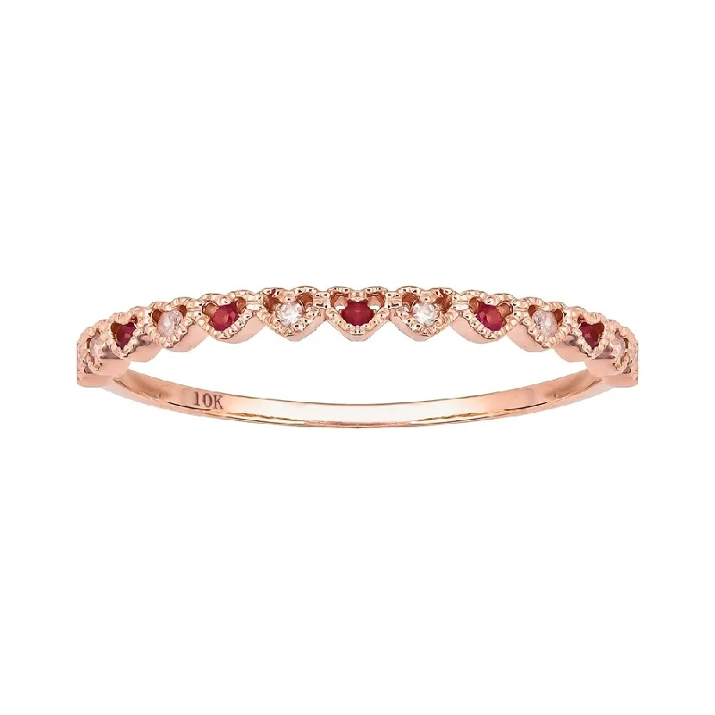 Ruby Gemstone Rings in 14K Yellow Gold with a Solitaire Setting for a Classic and Bold StatementViducci 10k Rose Gold Genuine Ruby and Diamond Petite Heart Stackable Band