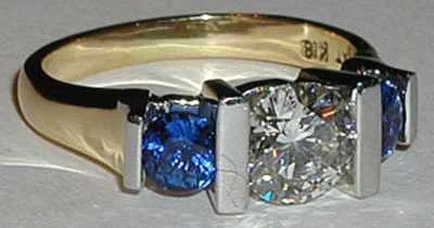 Men's Opal Engagement Rings in 10K Gold with a Milgrain - Trimmed BandDiamond and Sapphire Three Stone Ring