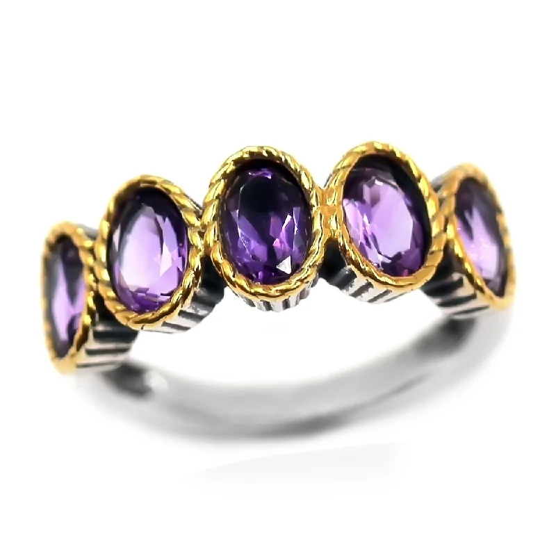 Aquamarine Gemstone Rings in 9K Gold with a Bezel Setting for a Modern and Secure Fit925 Sterling Silver African Amethyst 5-Stone Ring