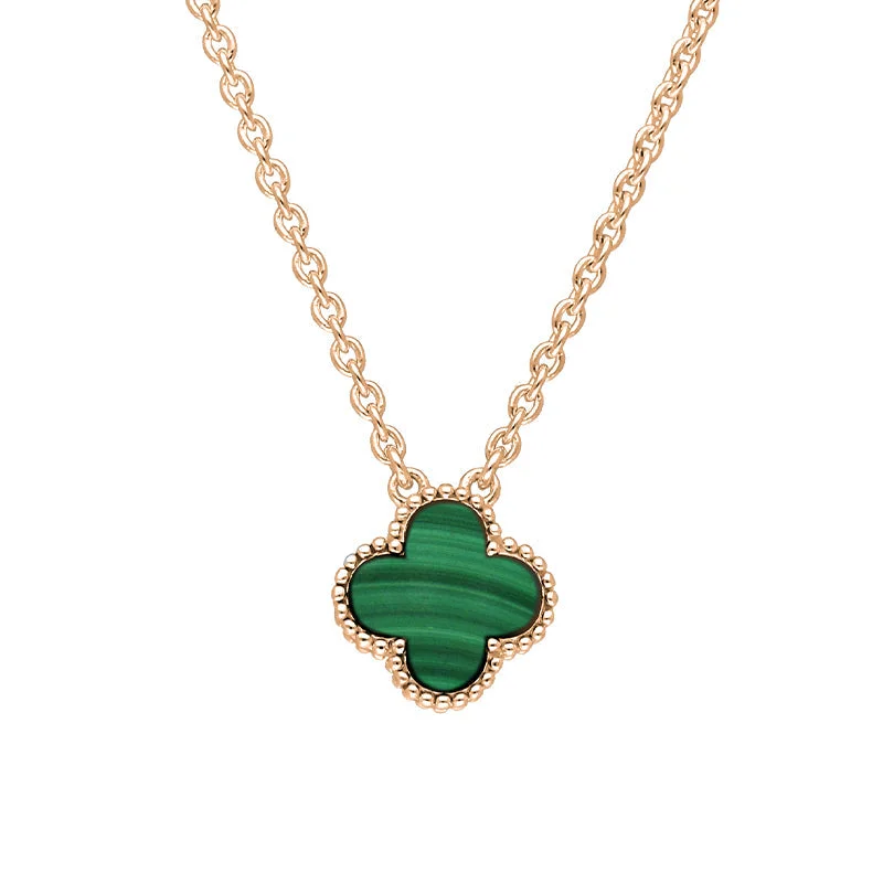 chain necklaces for brides18ct Rose Gold Malachite Bloom Small Four Leaf Clover Ball Edge Chain Necklace