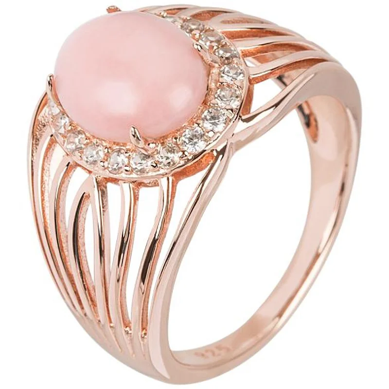 Topaz Gemstone Rings in 10K Gold with a Channel - Set Design for a Contemporary and Durable OptionRose Gold Over Sterling Silver Pink Opal and White Natural Zircon Ring