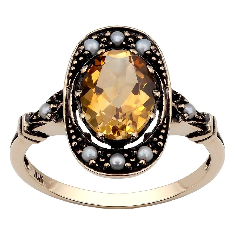 Topaz Gemstone Rings in 10K Gold with a Channel - Set Design for a Contemporary and Durable OptionViducci 10k Yellow Gold Vintage Style Genuine Citrine and Pearl Ring