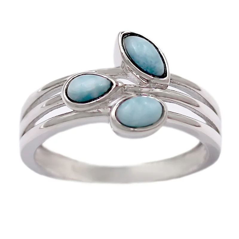 Sapphire Gemstone Rings in 18K White Gold with Diamond Accents for an Elegant Engagement925 Sterling Silver Larimar 3-Stone Ring