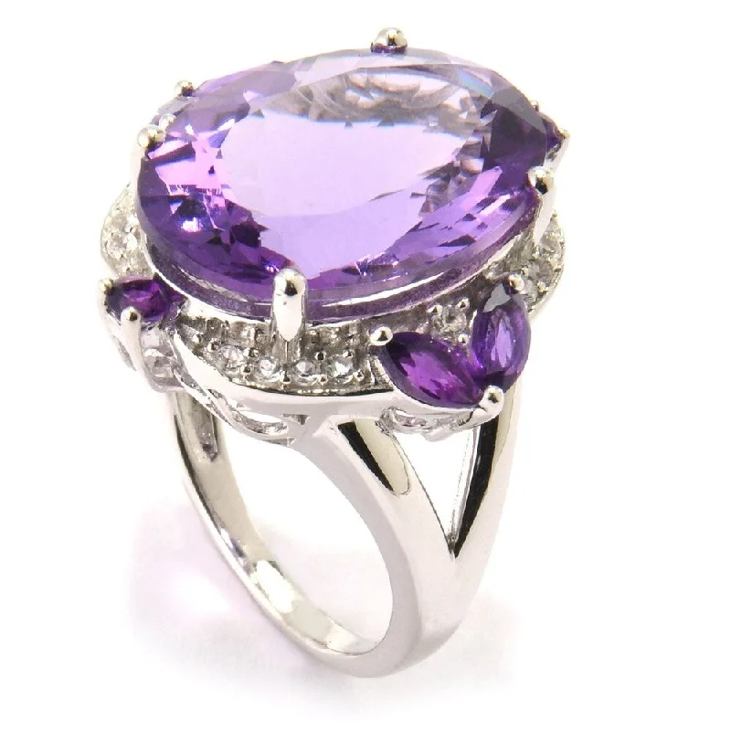 Iolite Gemstone Rings in 10K Gold with a Twisted Band for a Distinctive and Stylish AccessorySterling Silver 20.38Ctw African Amethyst and White Zircon Cocktail Ring