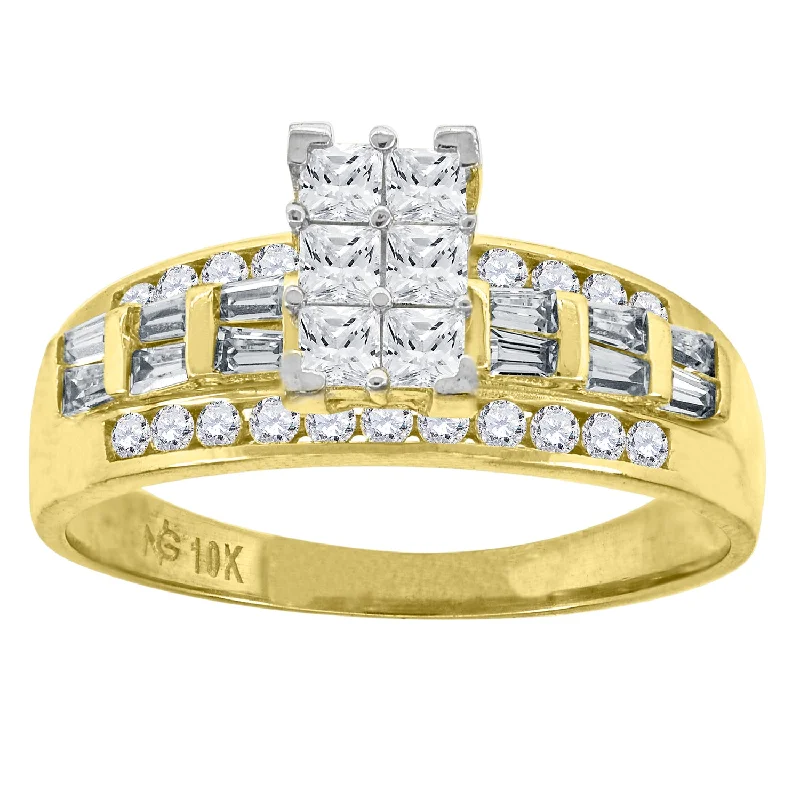 Men's Sapphire Engagement Rings in 18K White Gold with Pave Diamond AccentsKeene Jewelers 10kt Two-tone Gold Womens Princess And Baguette CZ Engagement Ring Size 7