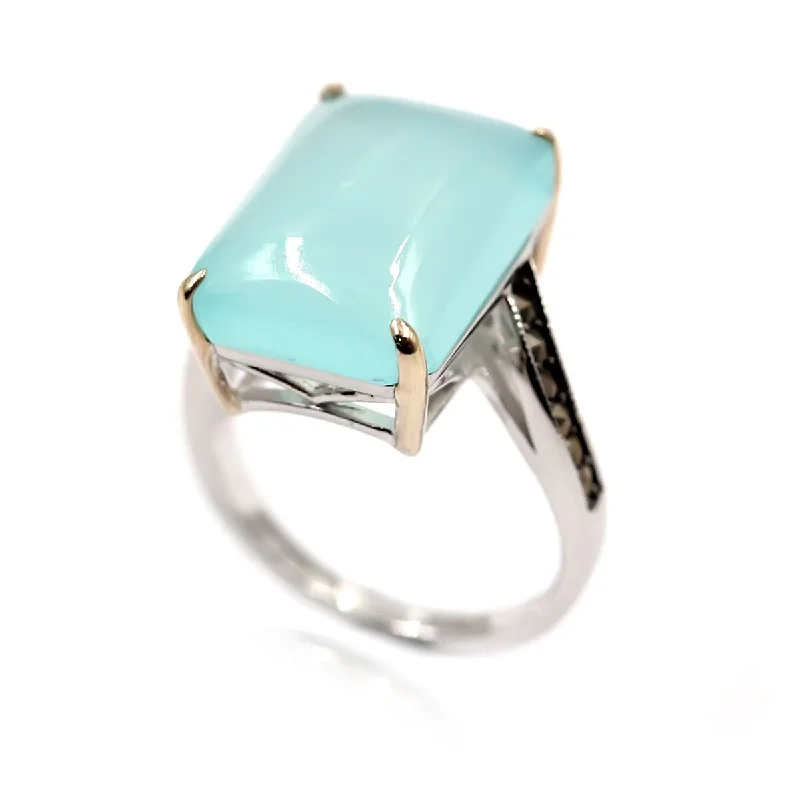 Alexandrite Gemstone Rings in Platinum with a Hidden Halo for a Rare and Luxurious Piece14k Gold and Sterling Silver Aqua Chalcedony and Marcasite Ring