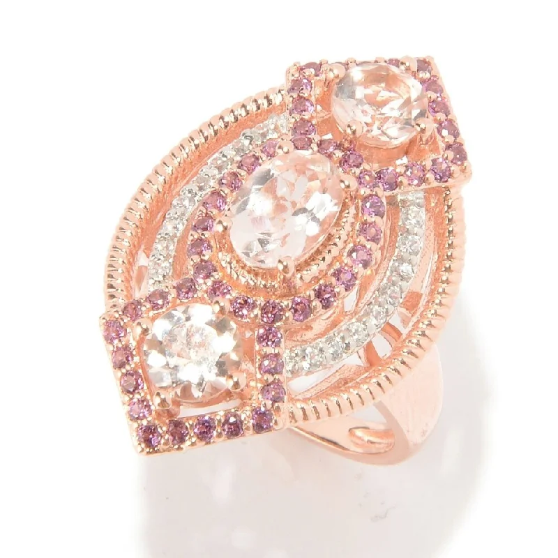 Amethyst Gemstone Rings in Sterling Silver with a Halo of Cubic Zirconia for a Budget - Friendly LuxuryPinctore 18K Vermeil Morganite, Rhodolite & White Zircon Cocktail Ring, Size 7 - Pink