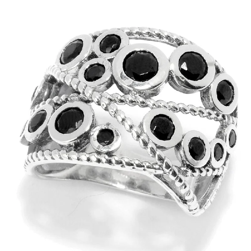 Turquoise Gemstone Rings in 925 Silver with a Southwestern - Inspired Design for a Rustic CharmSterling Silver Round Black Spinel Beaded Wide Band Ring