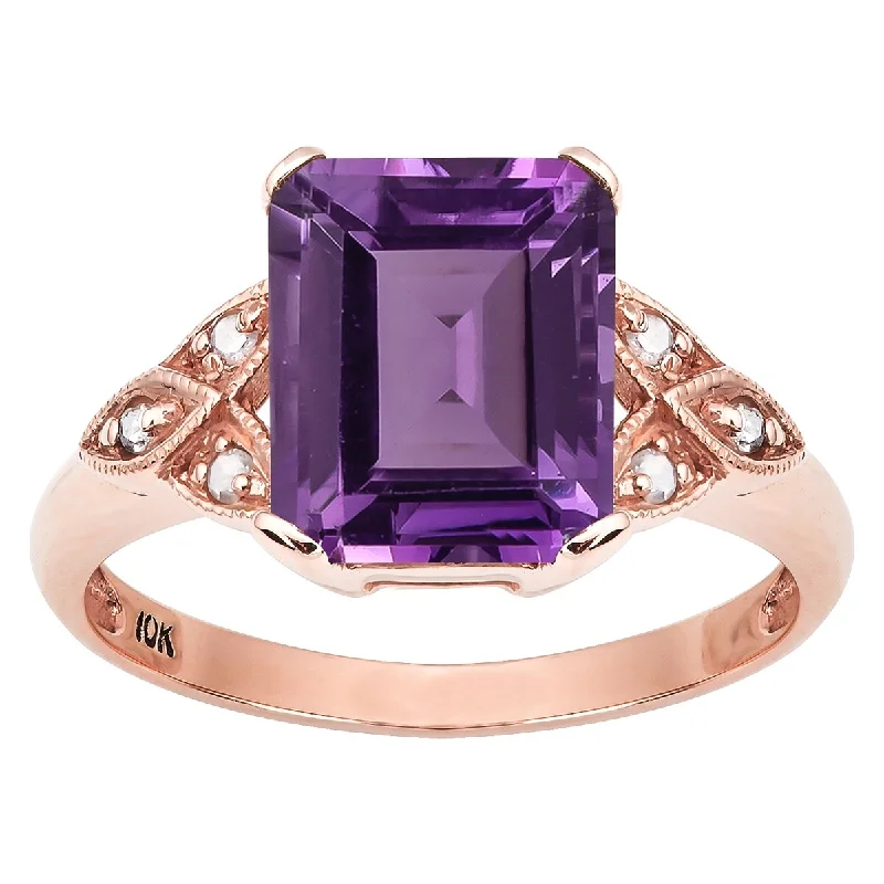 Citrine Gemstone Rings in Stainless Steel with a Stackable Design for a Trendy Everyday WearViducci 10k Rose Gold Vintage Style Genuine Amethyst and Diamond Ring