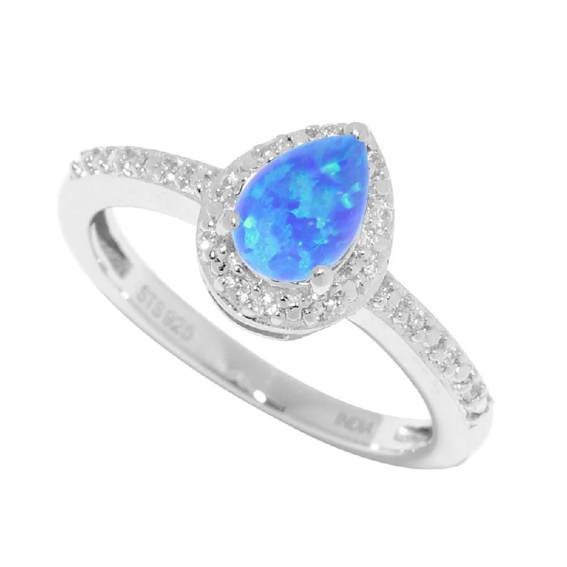 Topaz Gemstone Rings in 10K Gold with a Channel - Set Design for a Contemporary and Durable OptionSterling Silver with Blue Opal and Natural White Zircon Halo Teardrop Ring