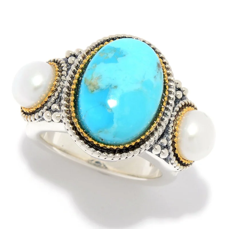 Opal Gemstone Rings in Rose Gold with a Milgrain Edge for a Feminine and Romantic Style925 Sterling Silver Fresh Water Pearl and Blue Mohave Turquoise Ring