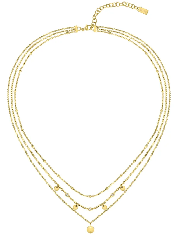 chain necklaces for boys accessoriesBoss Iris Gold Tone Plated Stainless Steel Ladies Layered Chain Necklace