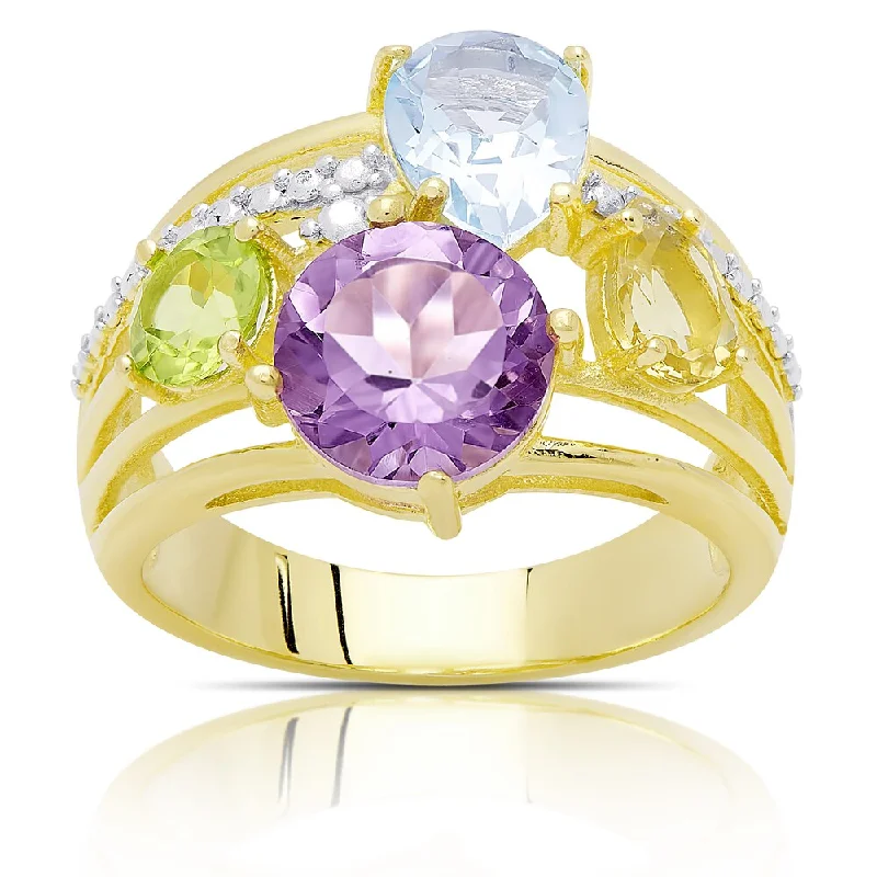 Alexandrite Gemstone Rings in Platinum with a Hidden Halo for a Rare and Luxurious PieceDolce Giavonna Gold Over Sterling Silver Multi Gemstone Ring