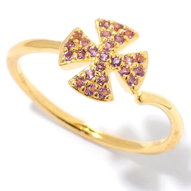 Garnet Gemstone Rings in 18K Gold Vermeil with Intricate Engravings for a Traditional Aesthetic18k Yellow Gold Plated Over Sterling Silver African Amethyst Ring