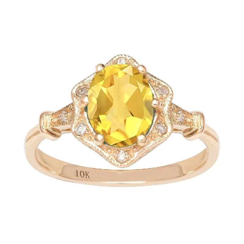 Citrine Gemstone Rings in Stainless Steel with a Stackable Design for a Trendy Everyday WearViducci 10k Yellow Gold Vintage Style Genuine Oval Citrine and Diamond Halo Ring