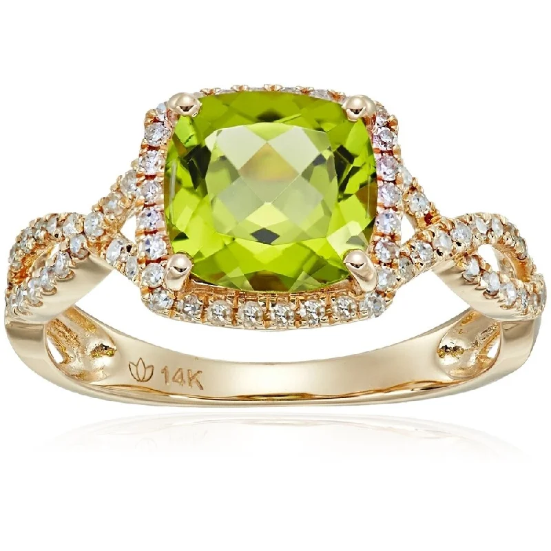 Sapphire Gemstone Rings in 18K White Gold with Diamond Accents for an Elegant Engagement14k Yellow Gold Peridot, Diamond Cushion Engagement Ring, Size 7