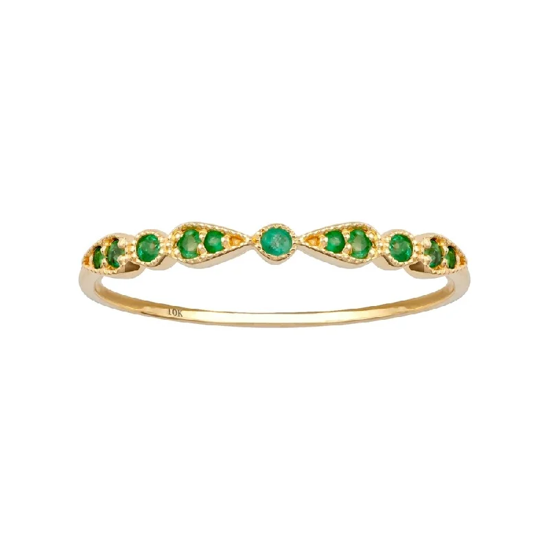 Malachite Gemstone Rings in 14K Gold with a Carved Stone for a Unique and Artistic AppealViducci 10k Yellow Gold Genuine Round Emerald Stackable Band