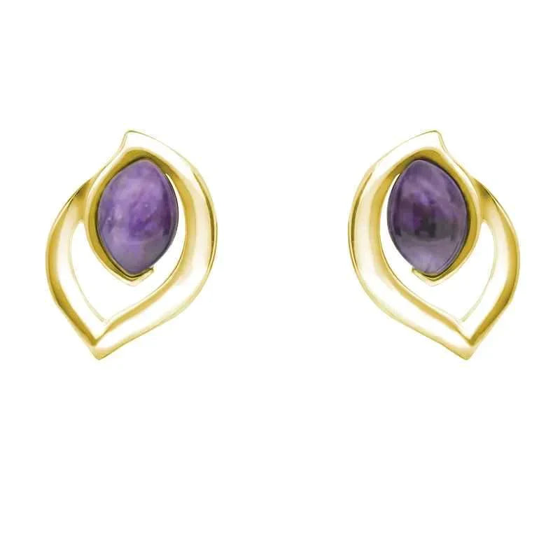 9ct Yellow Gold Blue John Marquise Flame Stud Earrings