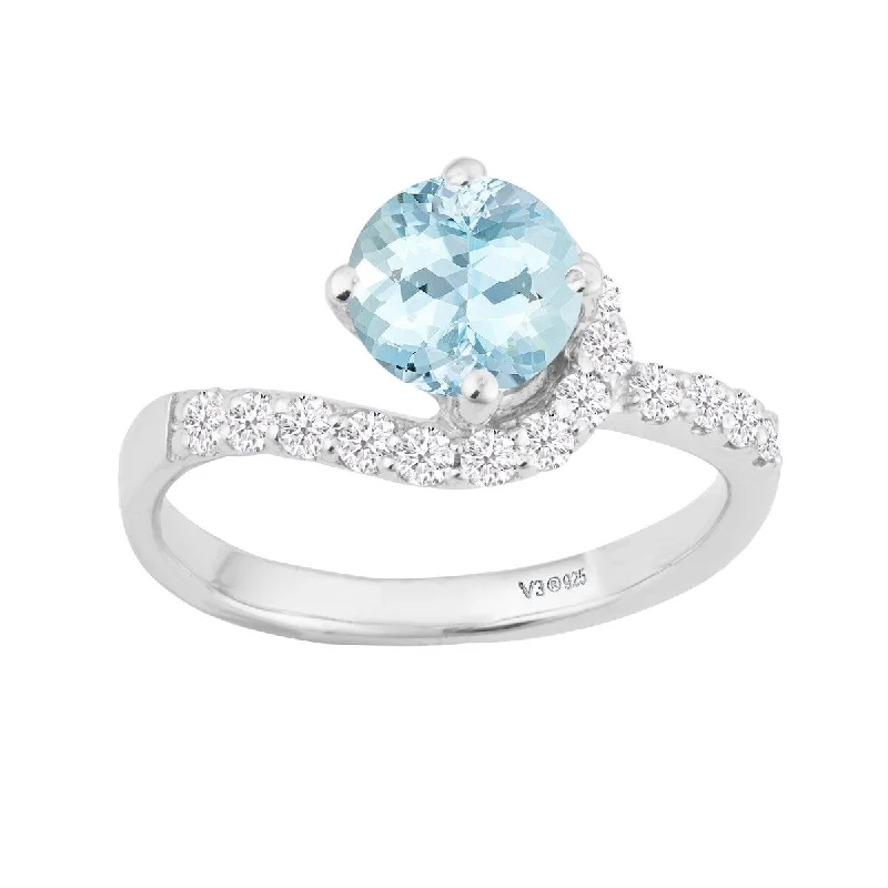 Aquamarine Gemstone Rings in 9K Gold with a Bezel Setting for a Modern and Secure FitSterling Silver with Natural Aquamarine and White Zircon Promise Ring