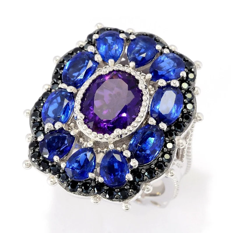 Topaz Gemstone Rings in 10K Gold with a Channel - Set Design for a Contemporary and Durable OptionDallas Prince Sterling Silver 7.56ctw African Amethyst, Kyanite & Black Spinel Cluster Ring