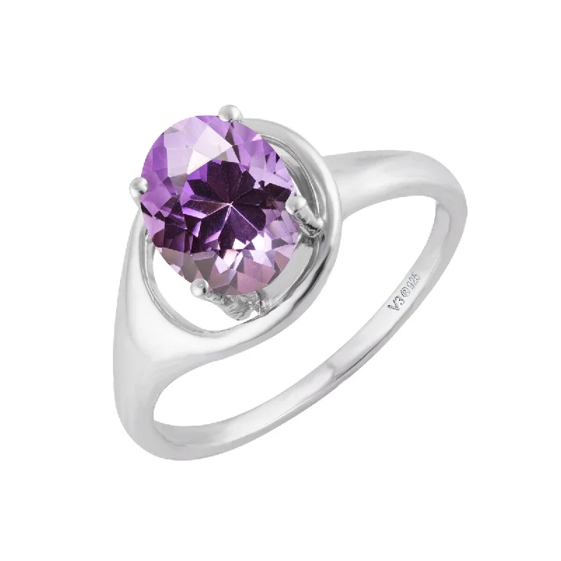 Amethyst Gemstone Rings in Sterling Silver with a Halo of Cubic Zirconia for a Budget - Friendly LuxurySterling Silver with Natural Amethyst Soliltaire Ring