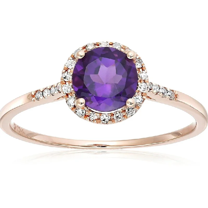 Agate Gemstone Rings in Sterling Silver with a Mosaic - Inspired Inlay for a Bohemian Style10k Rose Gold African Amethyst and Diamond Classic Princess Di Halo Engagement Ring, Size 7