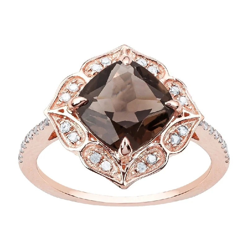 Iolite Gemstone Rings in 10K Gold with a Twisted Band for a Distinctive and Stylish AccessoryViducci 10k Rose Gold Vintage Style Smoky Quartz and Diamond Ring