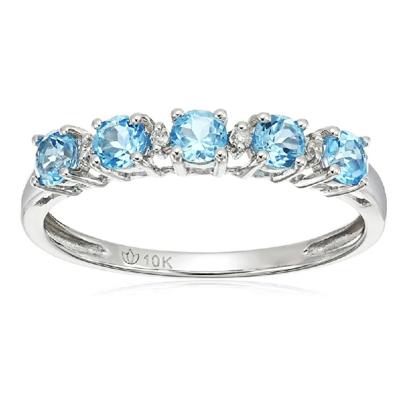 Topaz Gemstone Rings in 10K Gold with a Channel - Set Design for a Contemporary and Durable Option10k White Gold Swiss Blue Topaz & Diamond Stackable Ring, Size 7