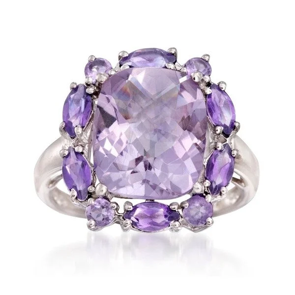 Tourmaline Gemstone Rings in 18K Two - Tone Gold with a Floral - Shaped Setting for a Feminine TouchSterling Silver 6.07ctw Pink & African Amethyst Cluster Ring