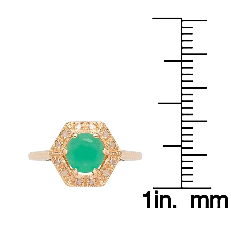 Malachite Gemstone Rings in 14K Gold with a Carved Stone for a Unique and Artistic AppealViducci 10k Yellow Gold Vintage Style Genuine Round Emerald and Diamond Halo Ring